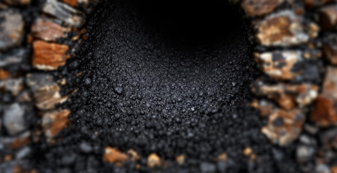 Close-up of dangerous creosote buildup inside chimney flue