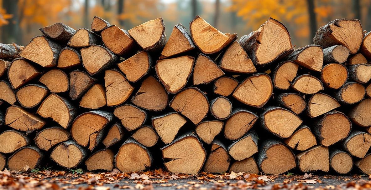 Stack of seasoned hardwood firewood ready for burning